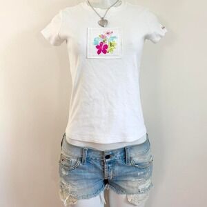 y2k american girl beach girl baby tee white hibiscus xs/s